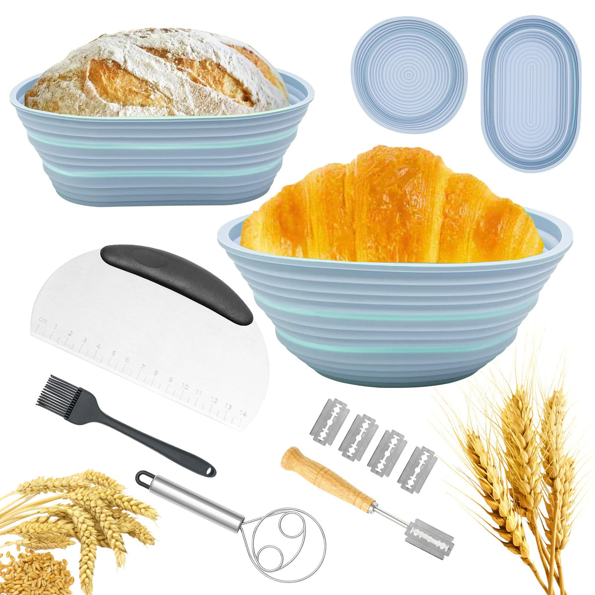 Silicone Sourdough Proofing Kit, 9" Round & 10" Oval — Blue