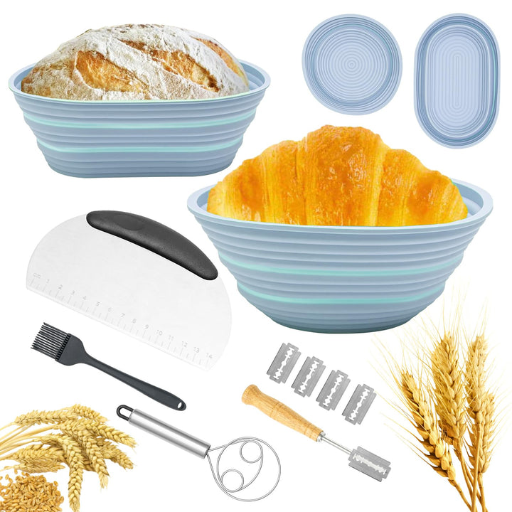 Silicone Sourdough Proofing Kit, 9" Round & 10" Oval — Blue
