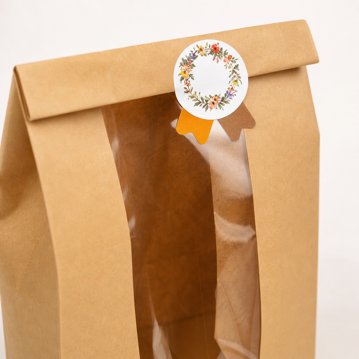 Kraft Bakery Bags with Window & Labels — 50 Pack