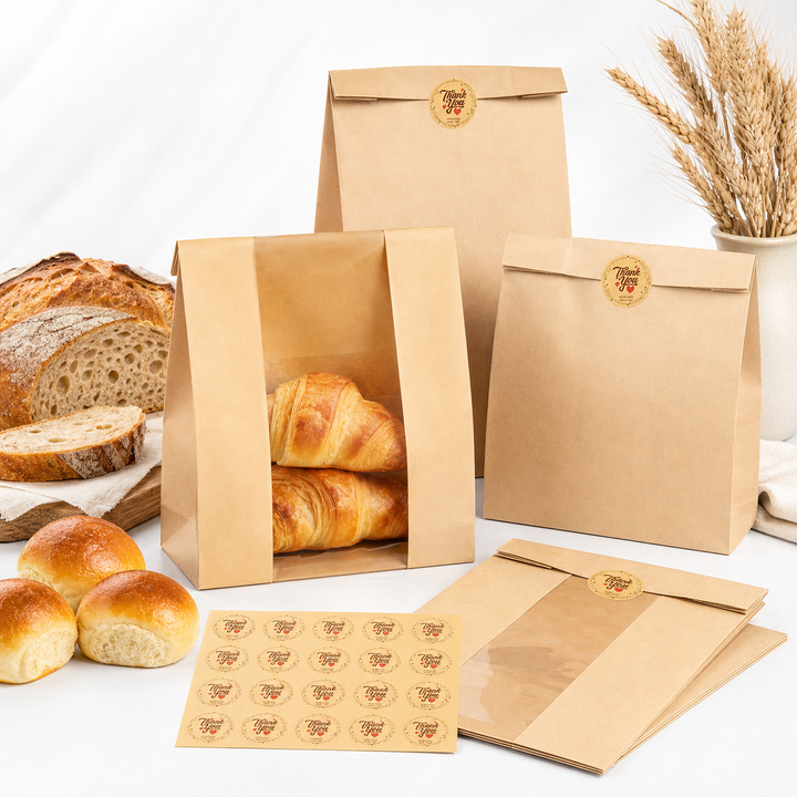 Kraft Bread Bags with Window — 30 Pack