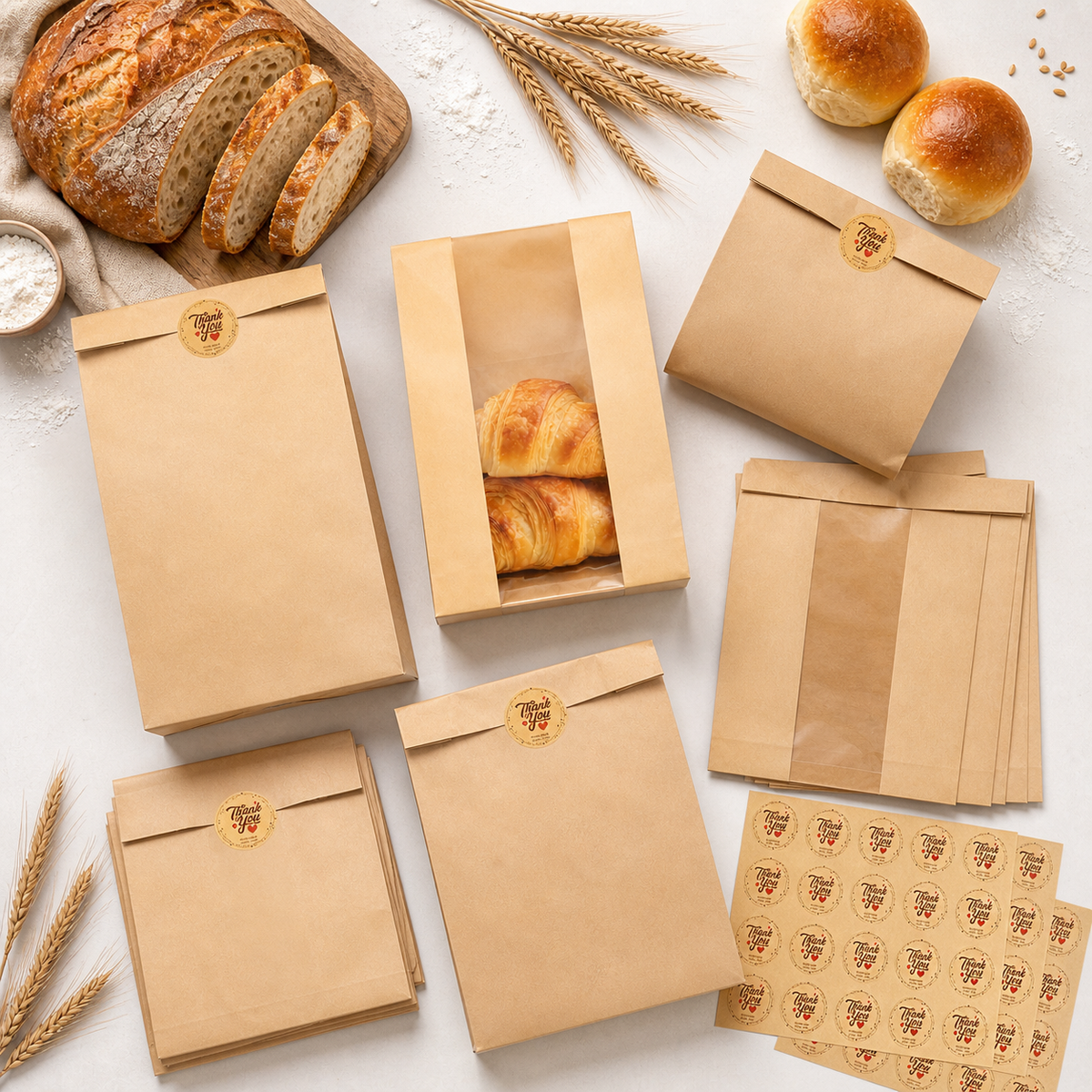 Kraft Bread Bags with Window — 30 Pack