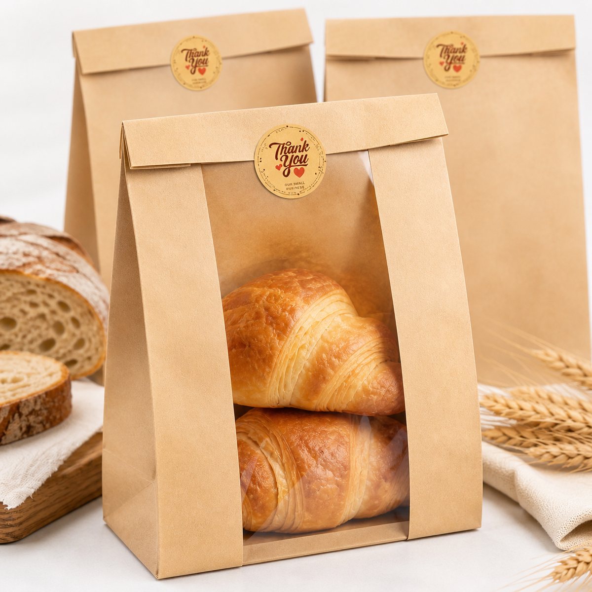 Kraft Bread Bags with Window — 30 Pack