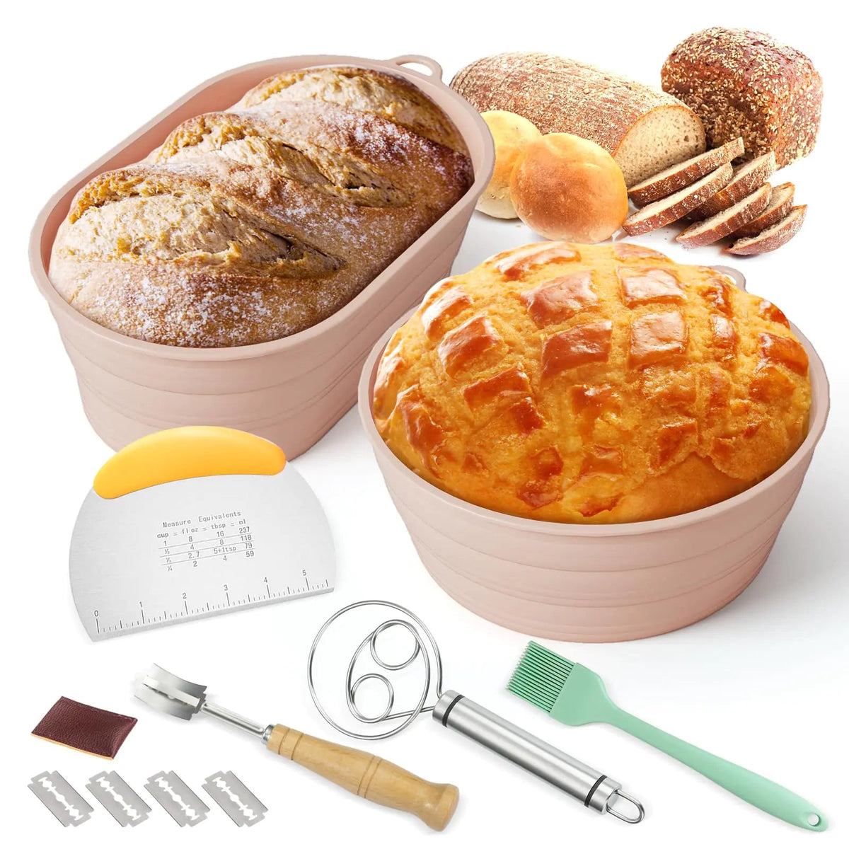 Silicone Banneton Proofing Set with Tools — Pink