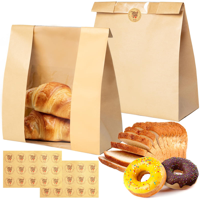 Kraft Bread Bags with Window — 30 Pack